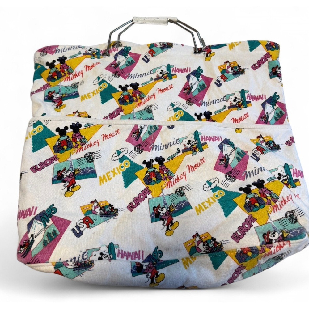 Vintage Disney Mickey Minnie Travel Bag Metal Handle USA Europe Hawaii